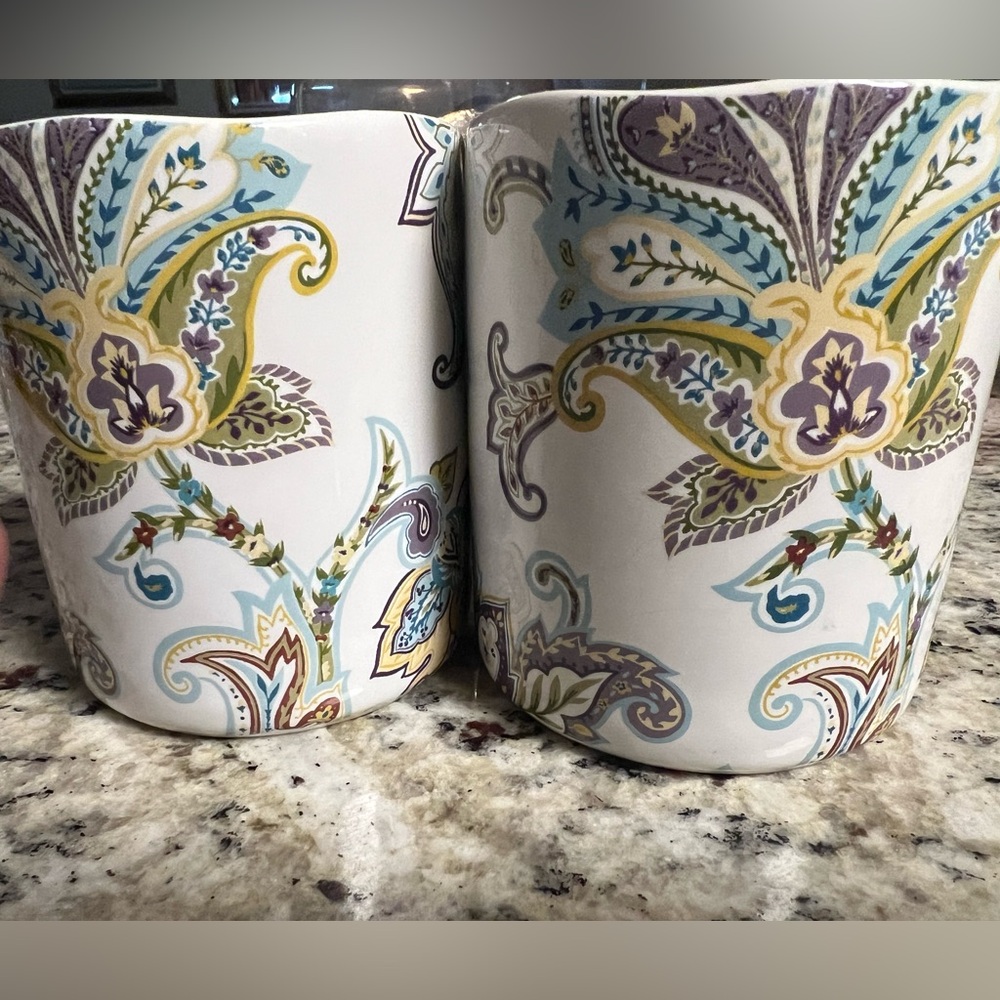 222 Fifth Indochine Purple Set of 2 Coffee Mug Cup Paisley